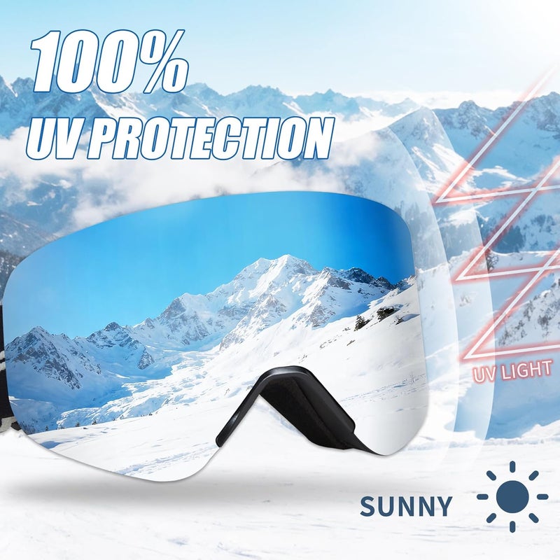 MXJ Gear Ski Goggles,OTG Snowboard Goggles Magnetic Interchangeable Lens,UV Protection Anti-fog,YH879B Snow Goggles for Men Women - Image 4